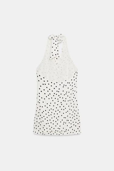 ROBE SATINÉE HALTER À POIS - Écru / Noir de Zara - Image 5
