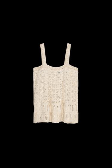 POINTELLE-STRICKTOP MIT SPITZENKANTE - Cremefarben von Zara - Bild 0