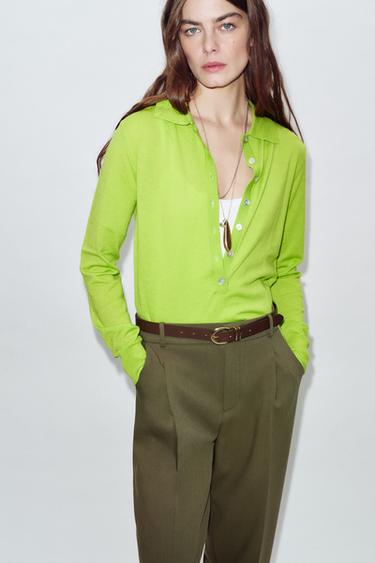 PANTALON À PINCES ET CEINTURE - Kaki de Zara - Image 3