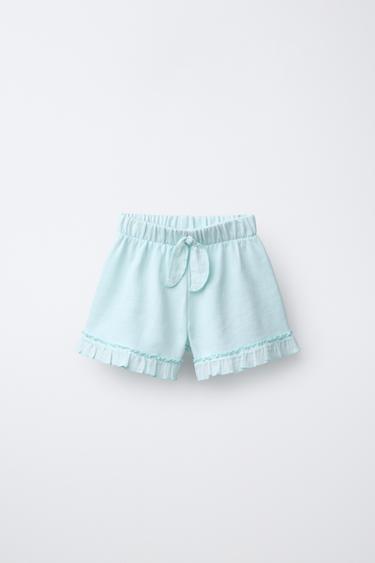 BERMUDA DE MOLETOM COM LAÇO E BABADOS - Turquesa-claro da Zara