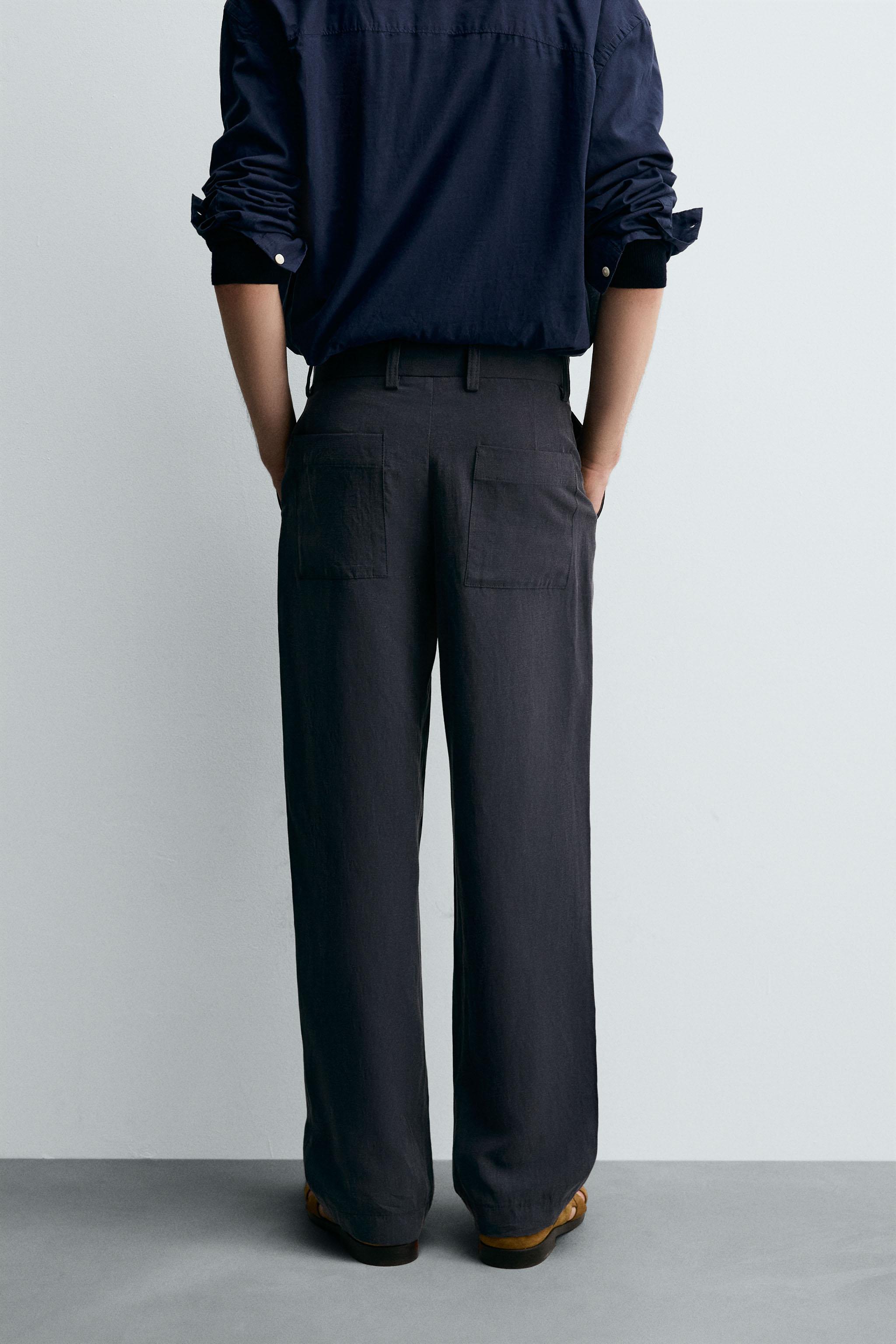 FLOWY STRAIGHT FIT PANTS - Dark navy | ZARA United States