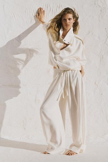 ADJUSTABLE HEM FLOWING TROUSERS SET - Oyster-white by Zara