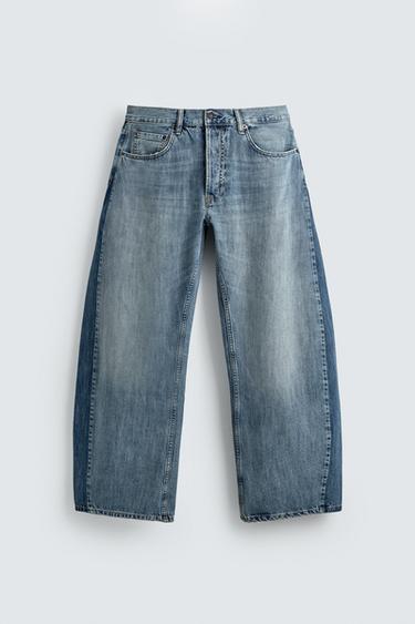 JEANS LOOSE BALLOON FIT BANDAS CONTRASTE - Azul medio de Zara