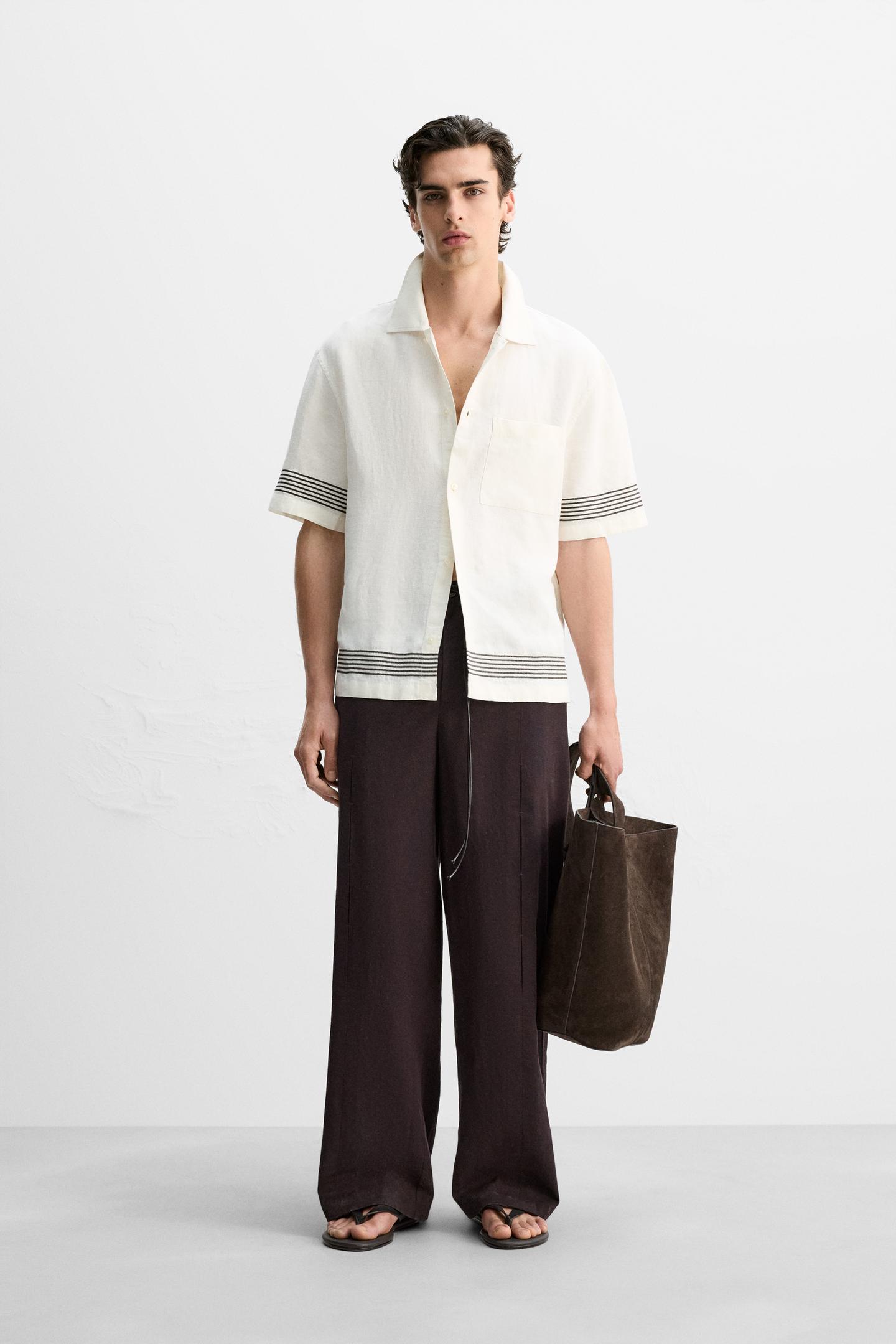 100% LINEN PANELLED SHIRT