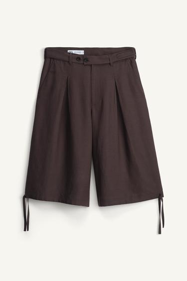 Zara LIMITED EDITION LYOCELL LINEN SHORTS - brown vigore