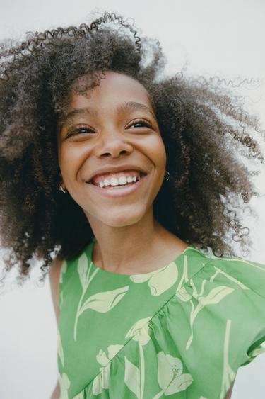 FLORAL PRINT RUFFLE DRESS - Green by Zara
