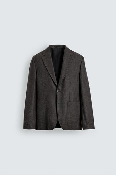 Zara 羊毛紋理西裝外套 - 深棕色