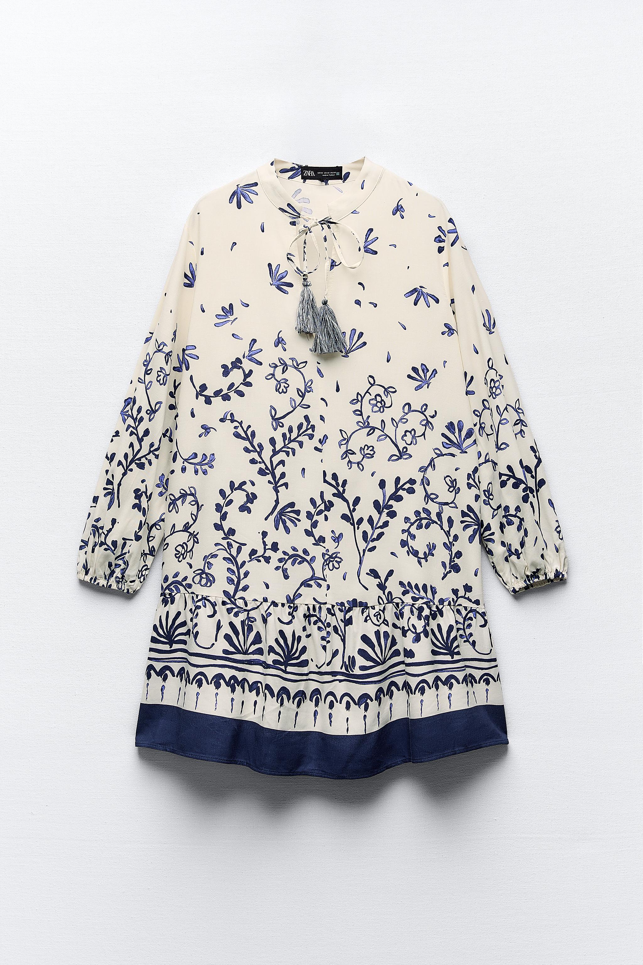 PRINTED MINI DRESS - Ecru / Blue | ZARA United States