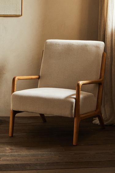 ASH WOOD AND LINEN ACCENT CHAIR - Light beige by Zara