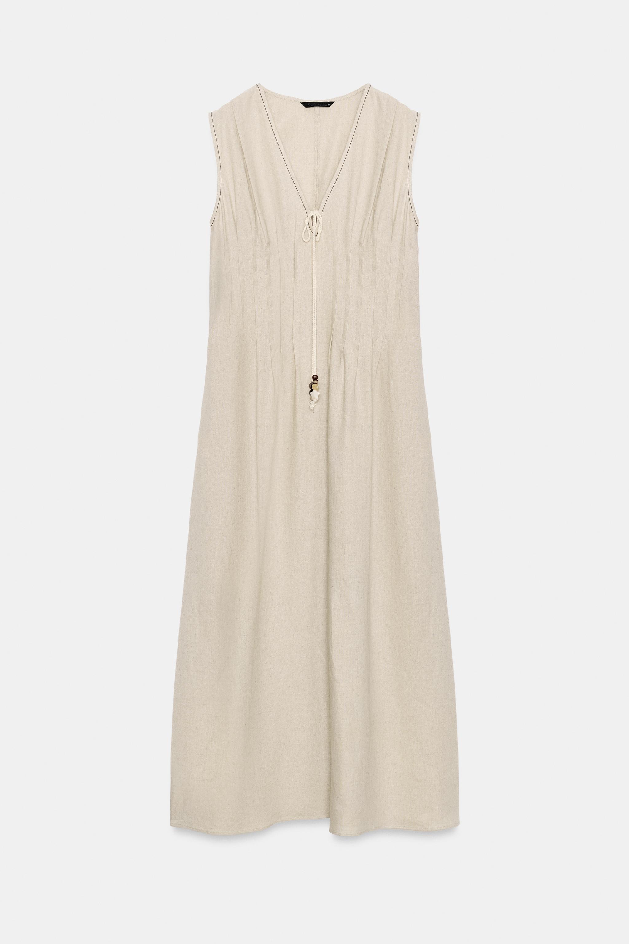 Женские платья Zara LINEN PLEATED MIDI DRESS — фото 8