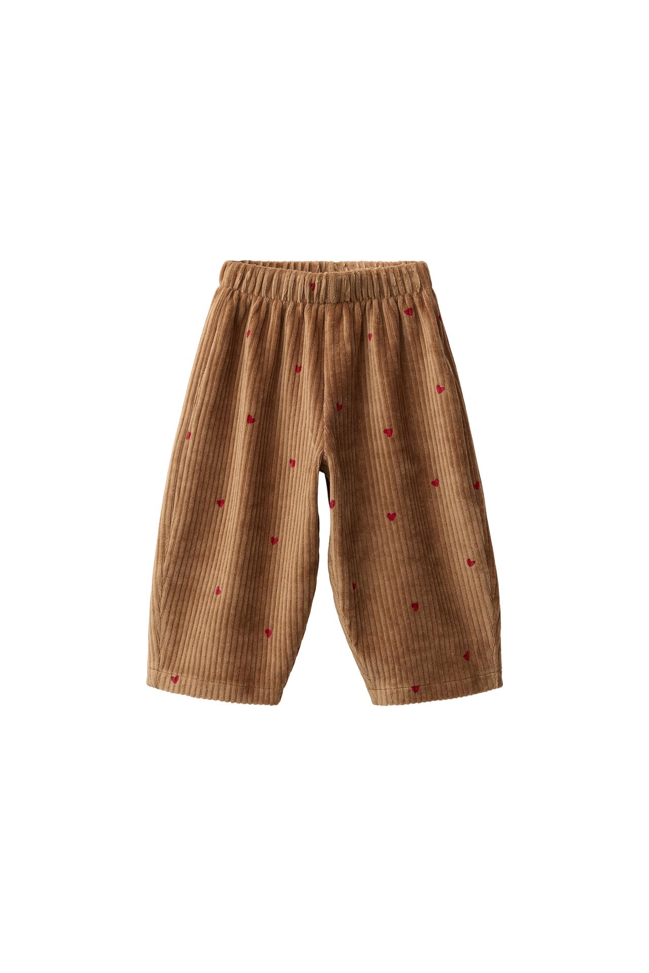 CORDUROY BALLOON TROUSERS WITH EMBROIDERED HEARTS