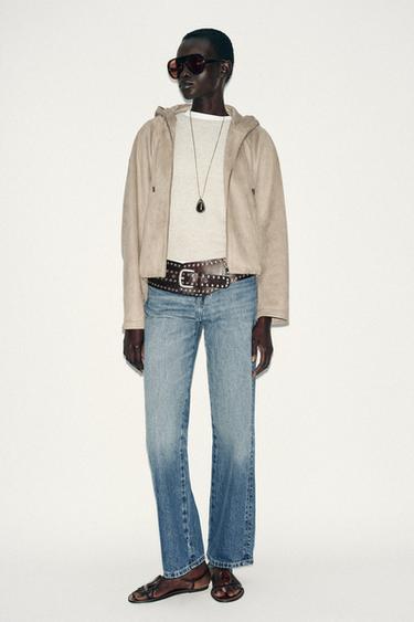 HOODED FAUX SUEDE JACKET - camel by Zara