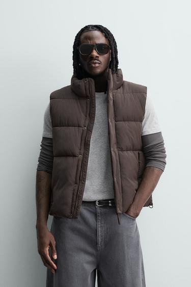 CROPPED FIT PUFFER GILET - Brown by Zara