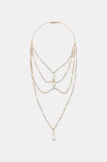 Zara MIXED PEARL CASCADE NECKLACE - Golden