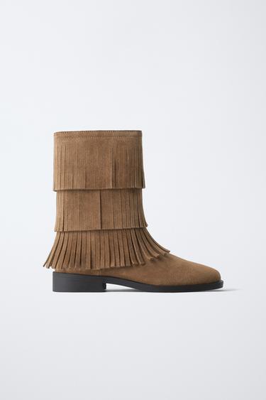 Zara FRINGED BOOTS - Brown - Image 0