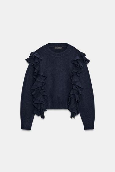 ÁO LEN DỆT KIM RÁP BÈO - Màu xanh hải quân đậm từ Zara