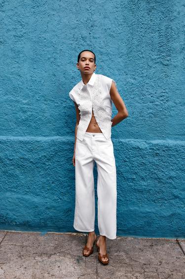 POPLIN SHIRT WITH GUIPURE - White by Zara