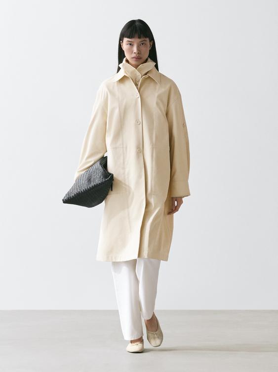 Cotton trench coat with roll-up sleeves
