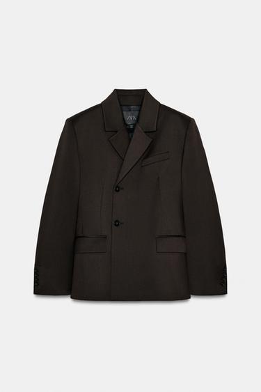 Zara ZW COLLECTION DOUBLE BREASTED BLAZER - Dark brown