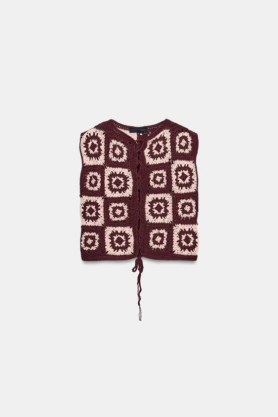 CROCHET WAISTCOAT WITH TIES - Pink by Zara - Image 0