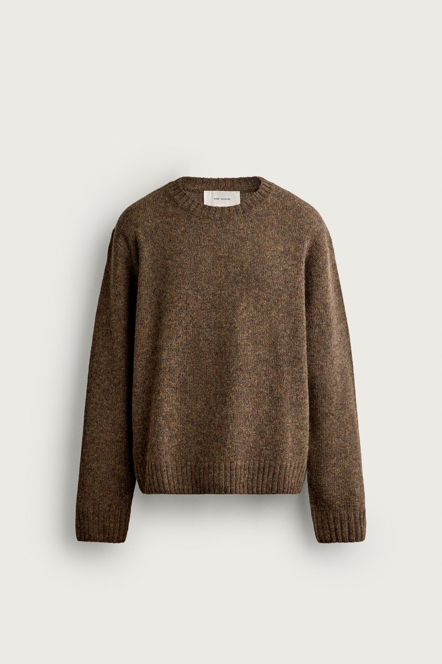 Мужской свитер Zara 100% Wool Regular Fit Jumper, цвет: Тёмный хаки — фото 7