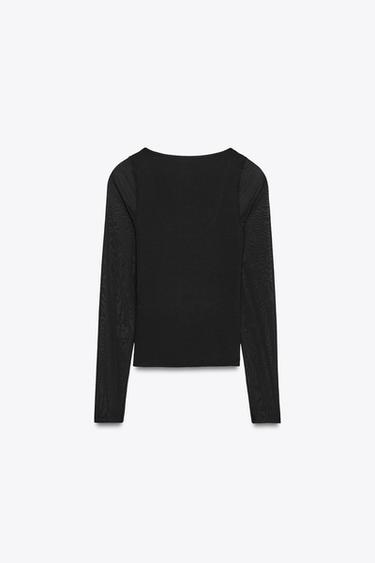 T-SHIRT COMBINÉ SEMI-TRANSPARENT - Noir de Zara - Image 5