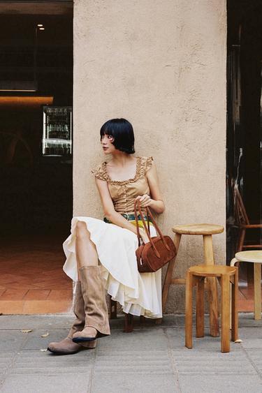 Zara 水洗府綢上衣 - 黃褚色