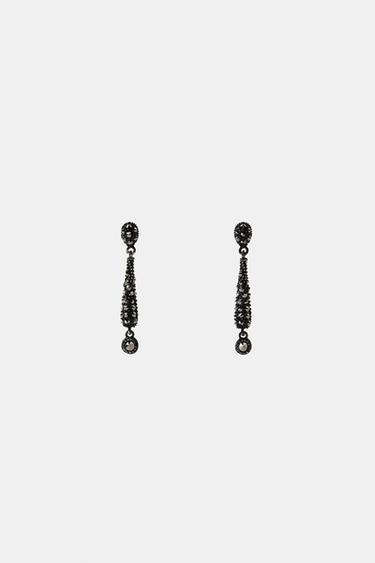 GLASS BEAD EARRINGS - Anthracite grey by Zara