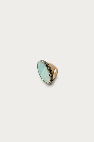 MARISA BERENSON X ZARA MAXI SHINY STONE RING - Golden by Zara - Image 3