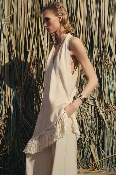 Zara ZW COLLECTION WIDE LEG PANTS - Mid-ecru