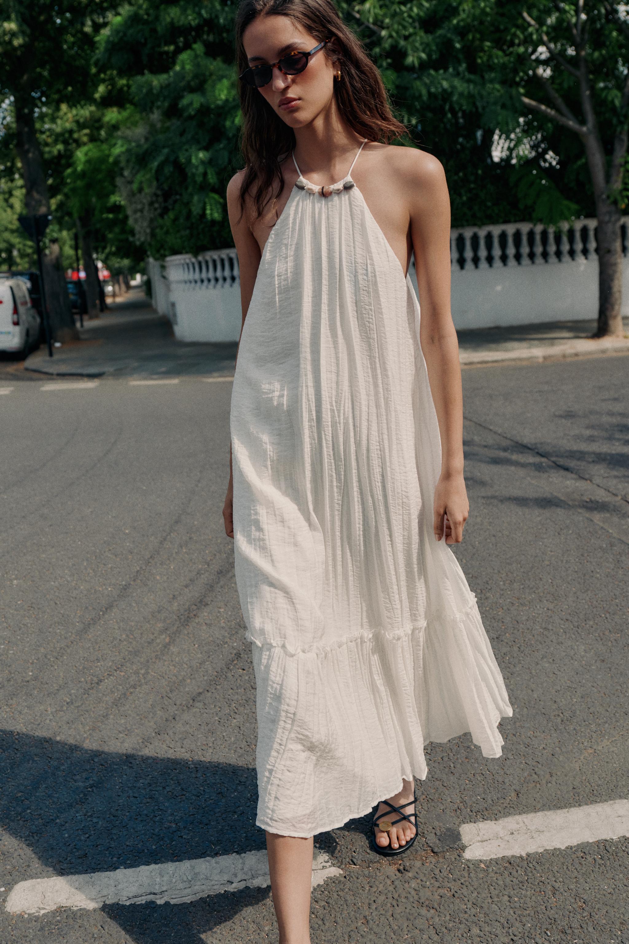 BEADED WRINKLE-EFFECT MIDI DRESS