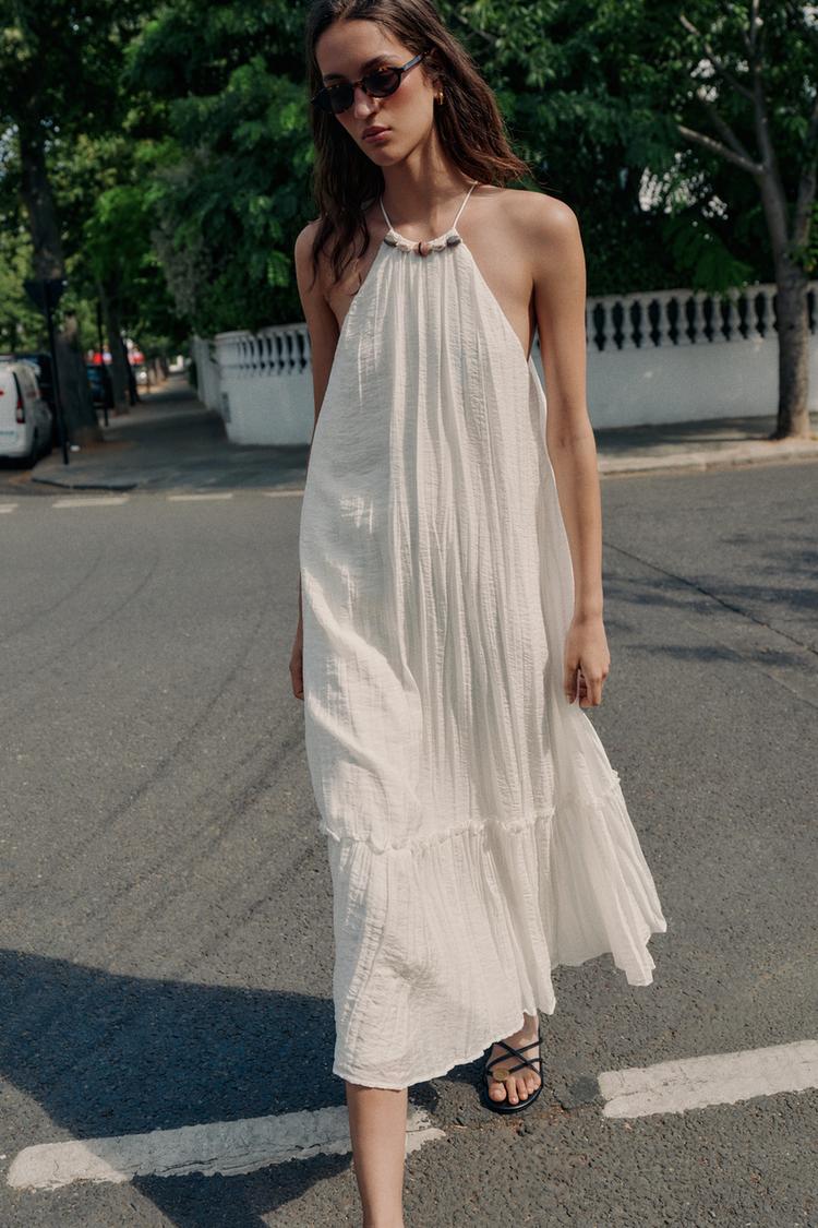 Vestido midi fruncido con cuentas 6