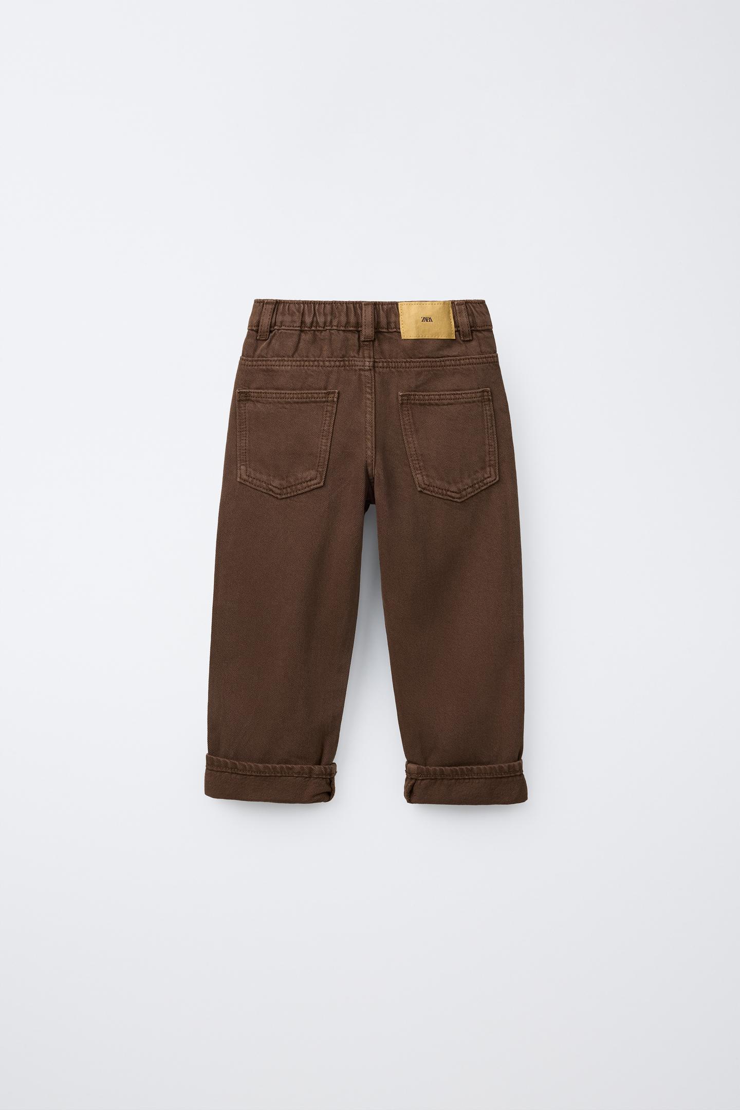 Детские брюки Zara Twill Pants with Cuffed Hem, цвет: Коричневый — фото 3