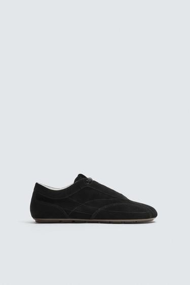 Zara ULTRA-THIN SOLE LEATHER SNEAKERS - Black