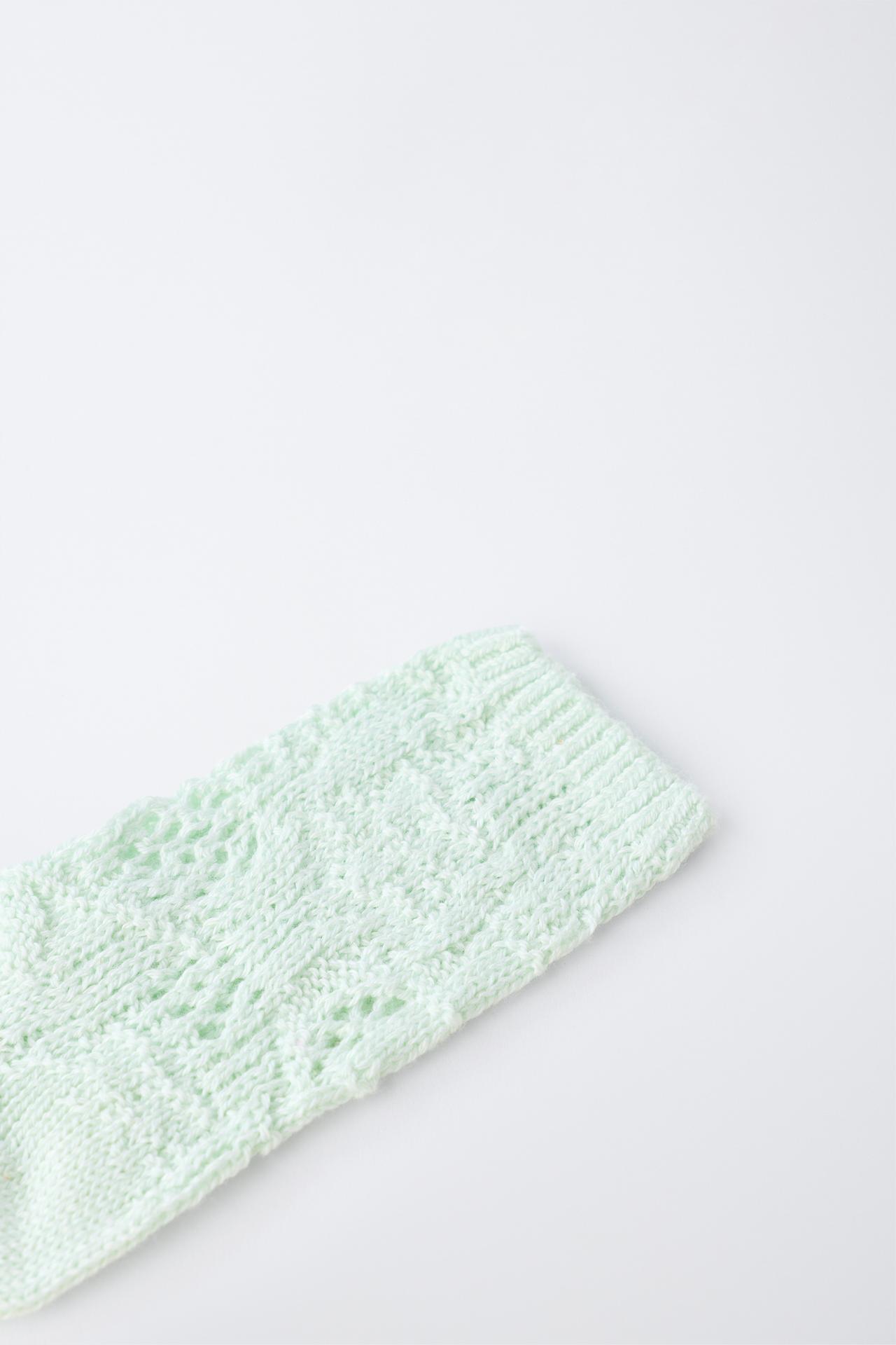 COTTON AND SILK OPENWORK MID-LENGTH SOCKS — Pastel green