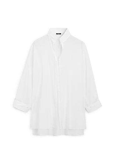 Camisa fluida cuello mao con lino - Blanco roto de Zara