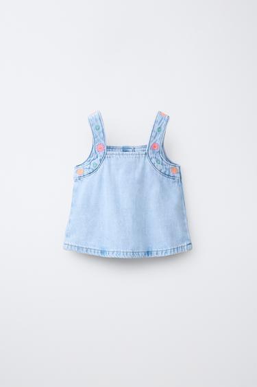 EMBROIDERED DENIM TOP - Blue by Zara - Image 1