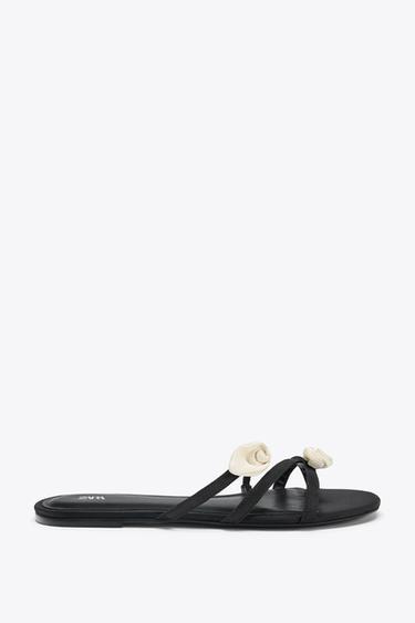 SATIN-EFFECT FLOWER SANDALS - Black by Zara - Image 0