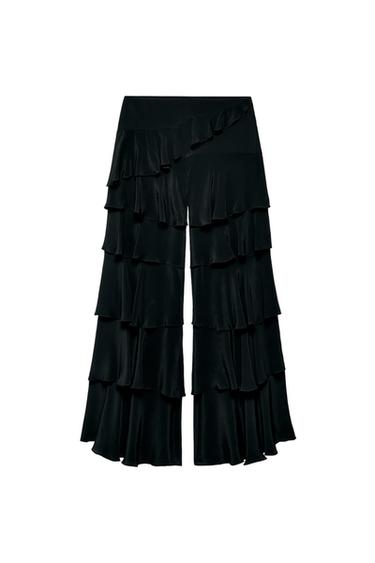 MARISA BERENSON X ZARA TROUSERS WITH RUFFLES - Black by Zara