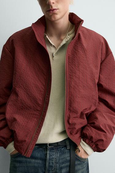CAZADORA CORTAVIENTOS ACOLCHADA CUADROS - Rojo oscuro de Zara