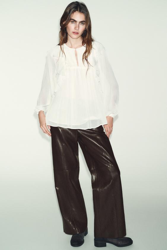 RUFFLED PIN TUCK BLOUSE