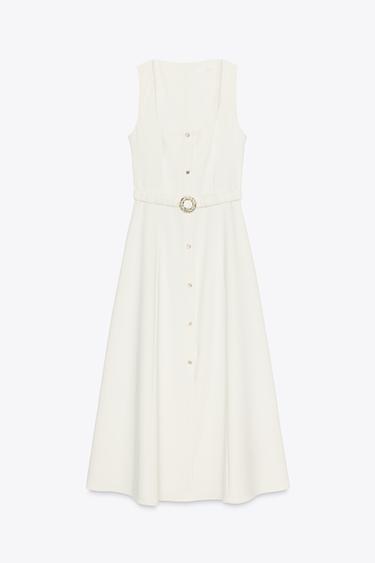 MIDI DRESS WITH BELT - Ecru by Zara