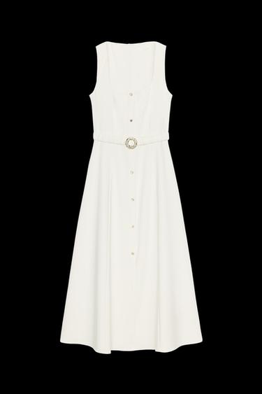 VESTIDO MIDI CINTURÓN - Crudo de Zara - Imagen 0