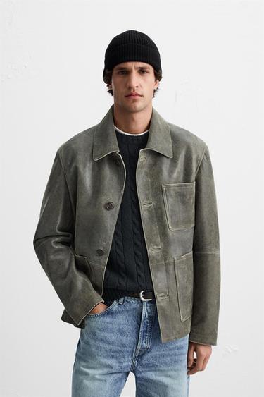CRACKLED LEATHER JACKET - Dark brown by Zara