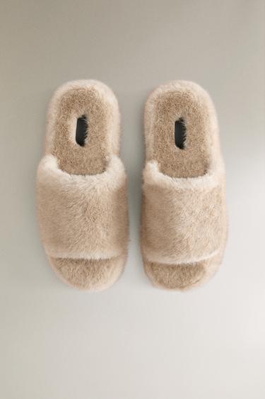 FAUX FUR FLATFORM SLIPPERS - Sand Brown by Zara - Image 2