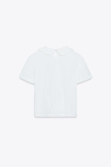 PETER PAN COLLAR T-SHIRT - White by Zara - Image 7