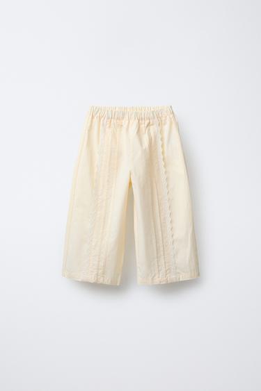 PANTALÓN POPELÍN PUNTILLA - Amarillo pastel de Zara