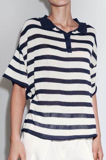 STRIPED KNIT POLO SHIRT - striped by Zara - Image 2