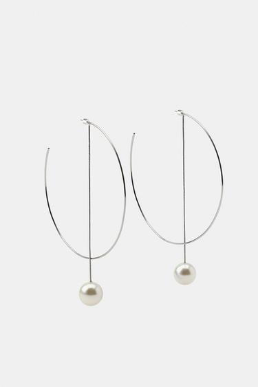 MAXI BOUCLES D'OREILLES CRÉOLES À PERLES - Argent de Zara - Image 3