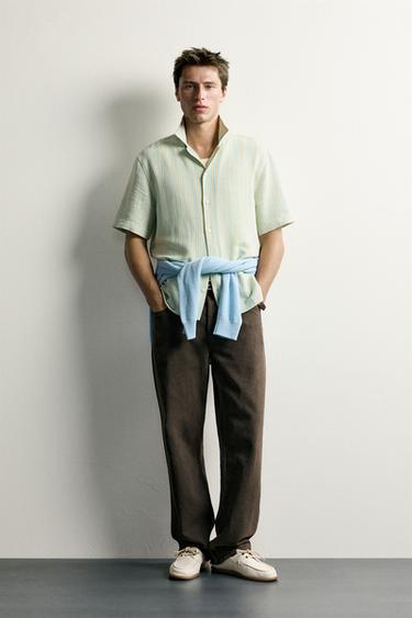 Zara REGULAR FIT STRIPED JACQUARD SHIRT - Sea green